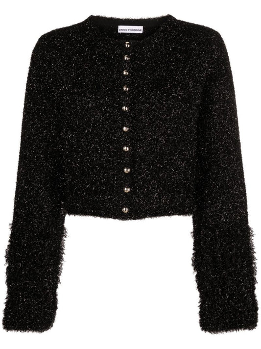 Black Cropped Metallic-knit Jacket
