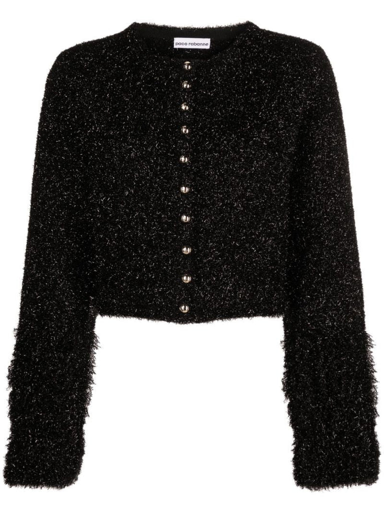 Black Cropped Metallic-knit Jacket