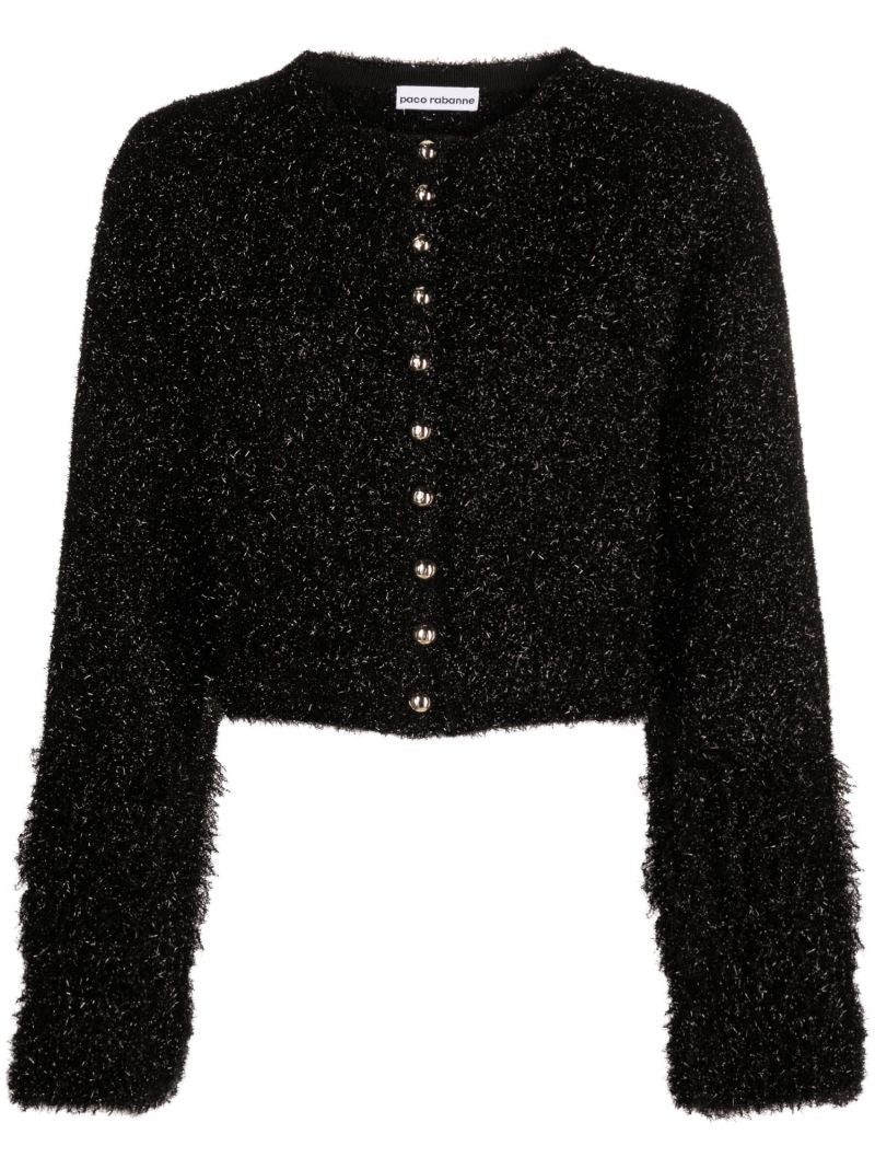Black Cropped Metallic-knit Jacket