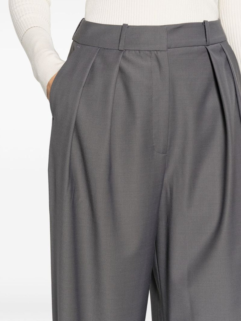 Grey Ripley Pleated Wide-leg Trousers