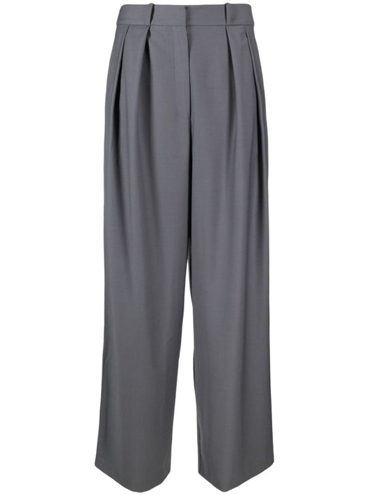 Grey Ripley Pleated Wide-leg Trousers