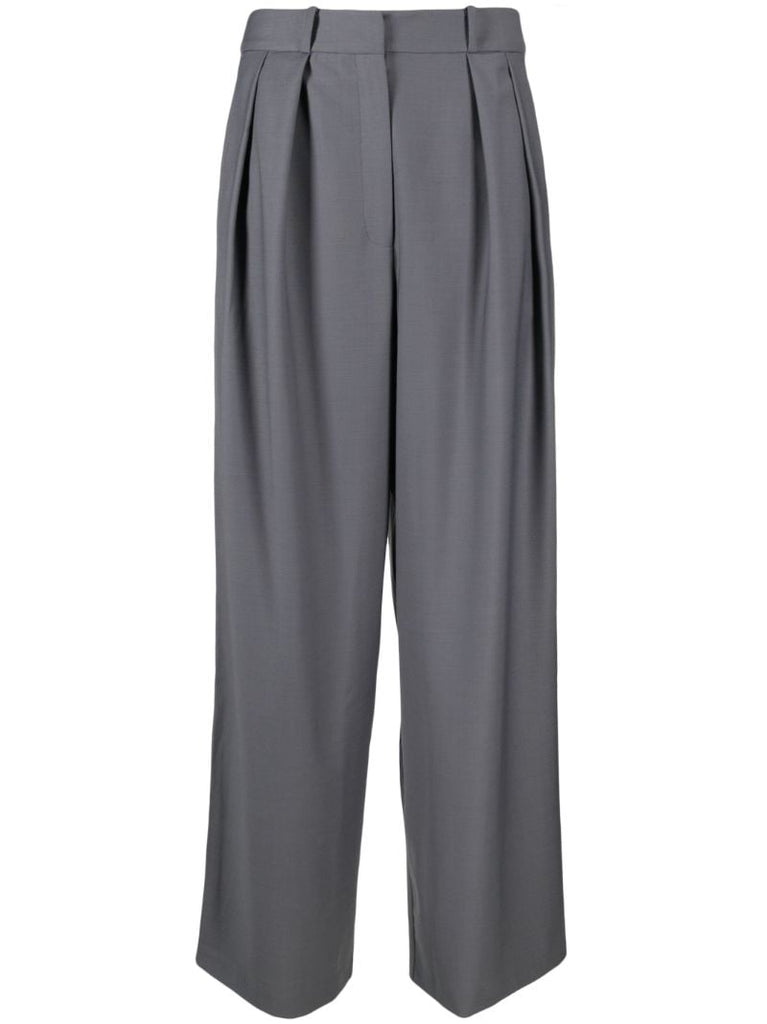 Grey Ripley Pleated Wide-leg Trousers