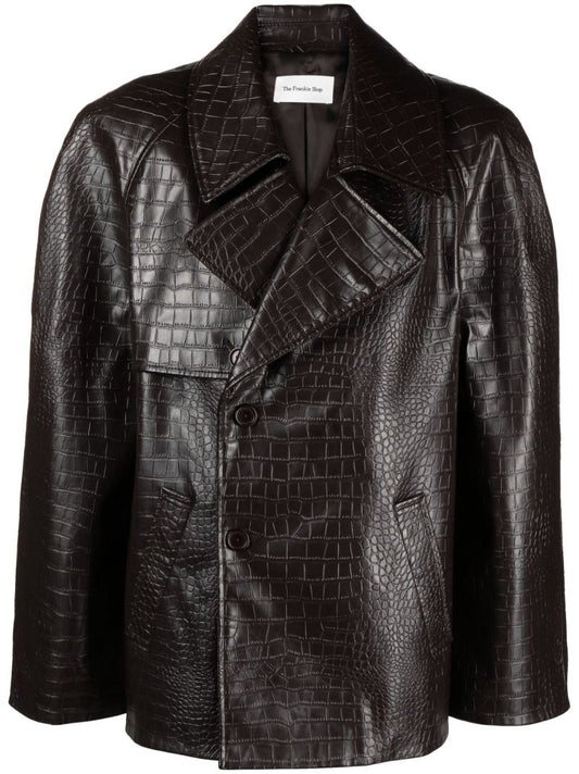 Brown Jackie Crocodile-embossed Jacket