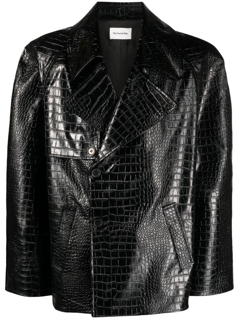 Black Jackie Crocodile-effect Faux-leather Blazer