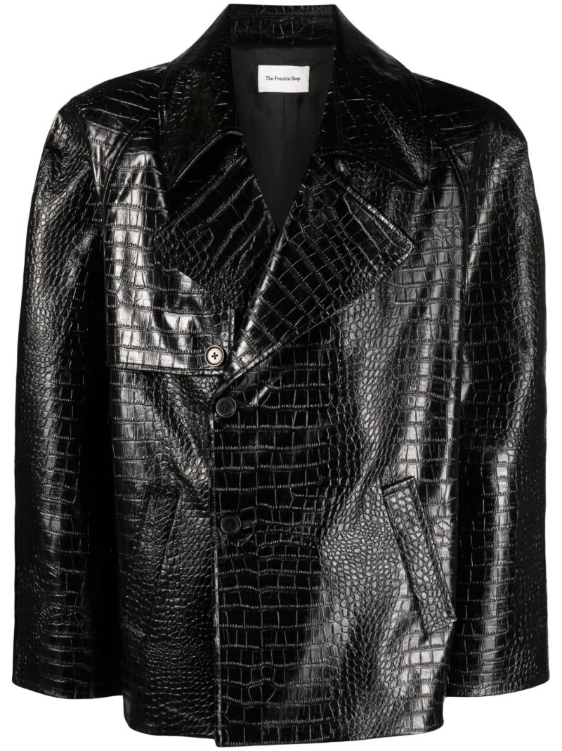 Black Jackie Crocodile-effect Faux-leather Blazer