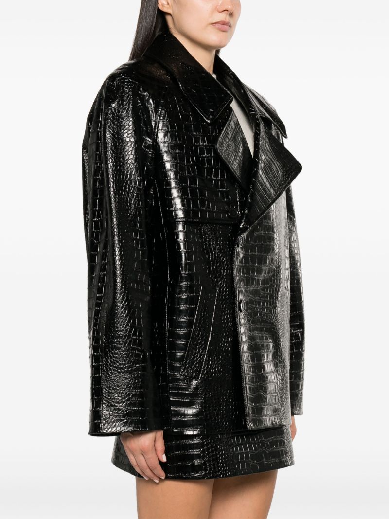 Black Jackie Crocodile-effect Faux-leather Blazer