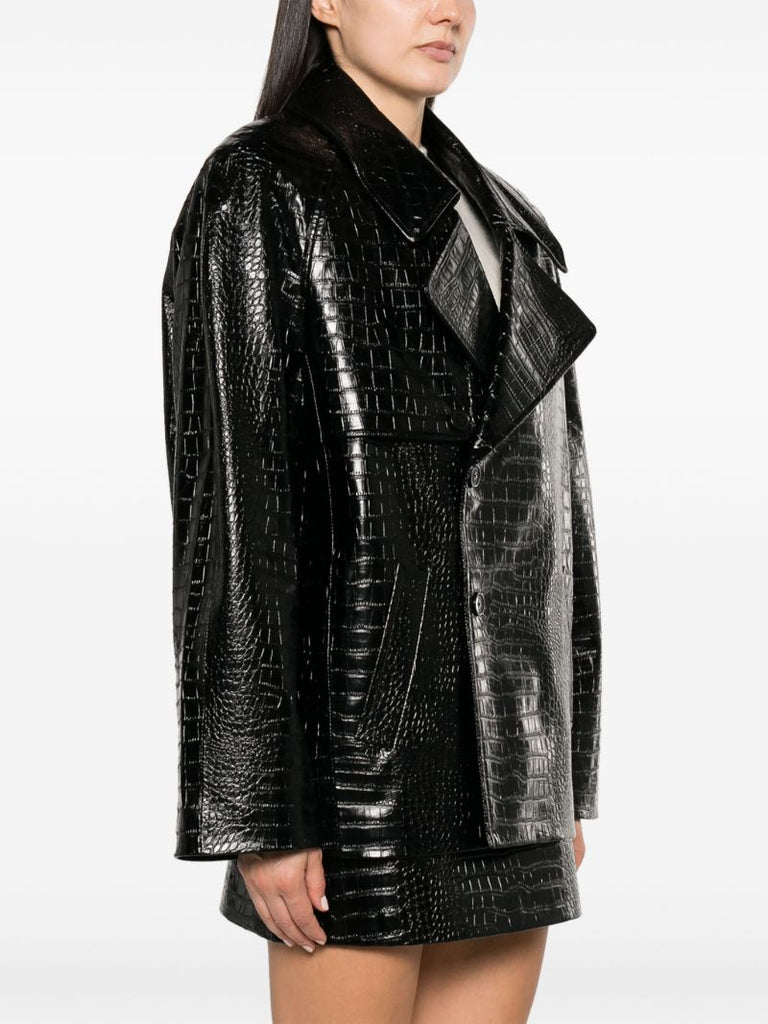 Black Jackie Crocodile-effect Faux-leather Blazer