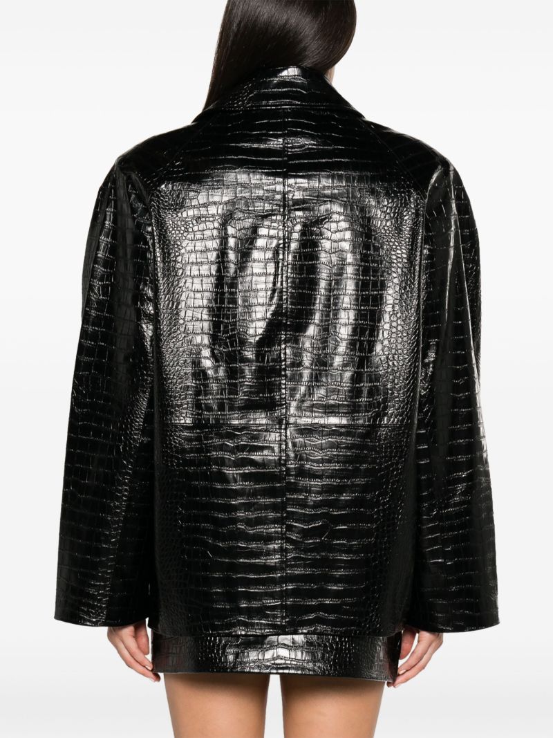Black Jackie Crocodile-effect Faux-leather Blazer