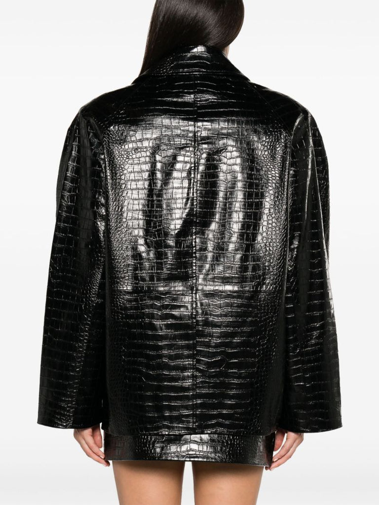 Black Jackie Crocodile-effect Faux-leather Blazer