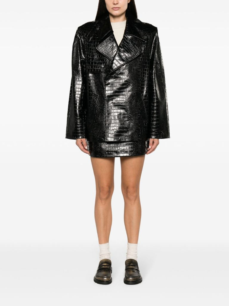 Black Jackie Crocodile-effect Faux-leather Blazer
