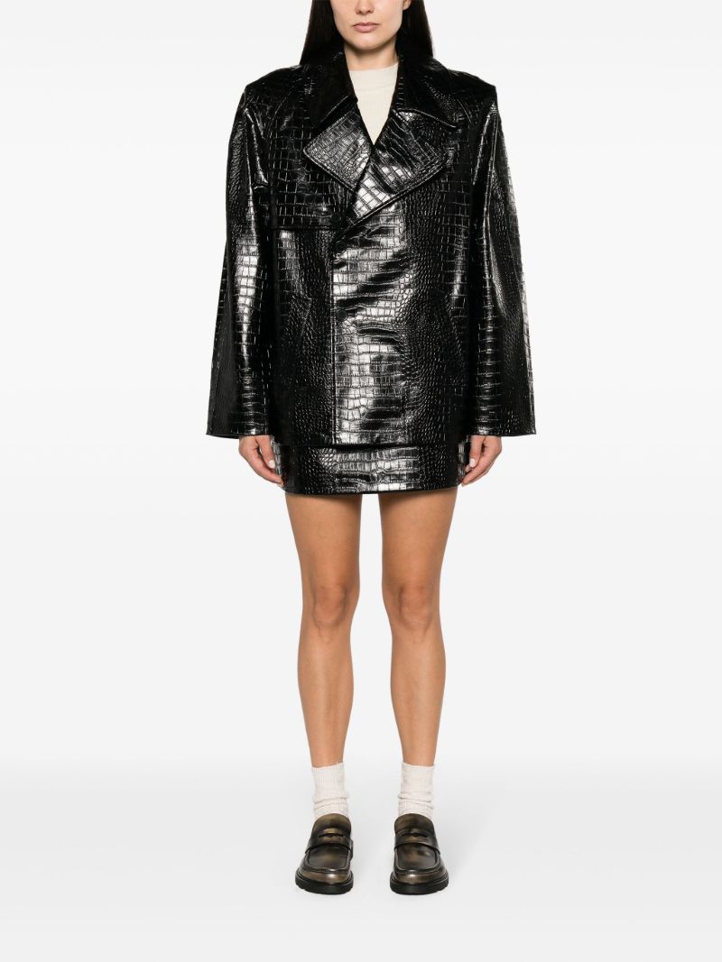 Black Jackie Crocodile-effect Faux-leather Blazer