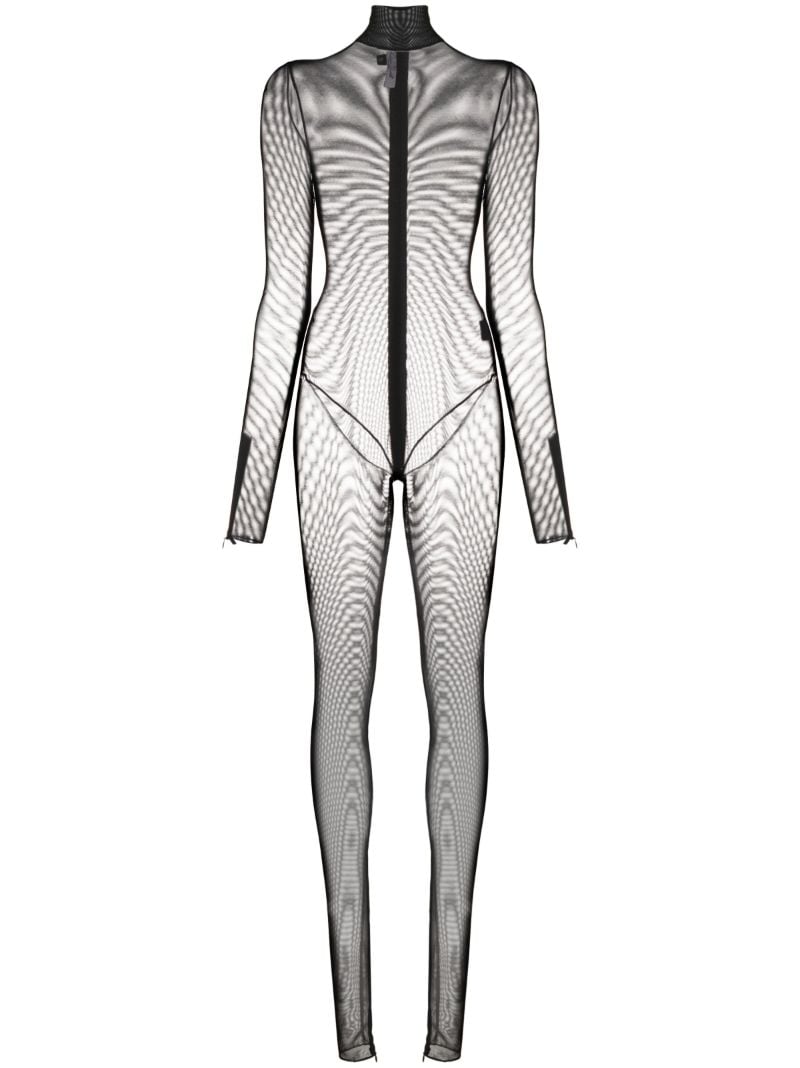 Black Semi-sheer Zip-up Jumpsuit