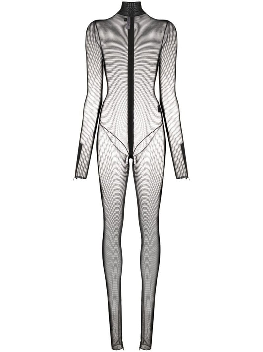 Black Semi-sheer Zip-up Jumpsuit