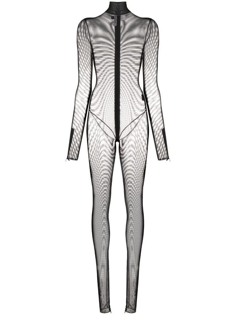 Black Semi-sheer Zip-up Jumpsuit
