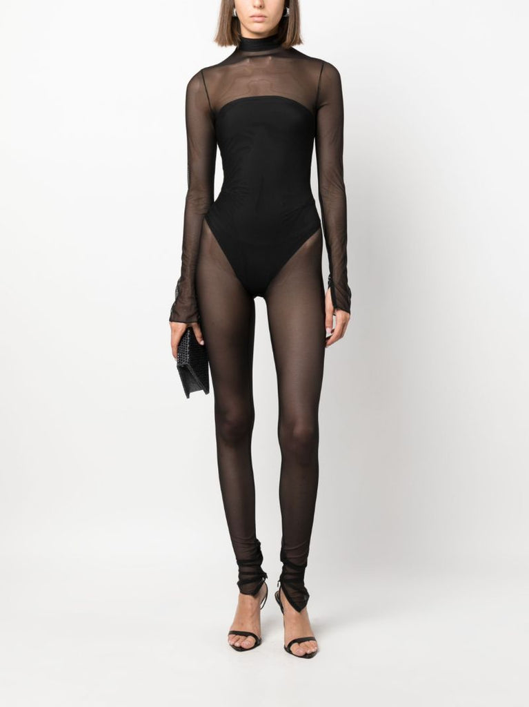 Black Semi-sheer Zip-up Jumpsuit