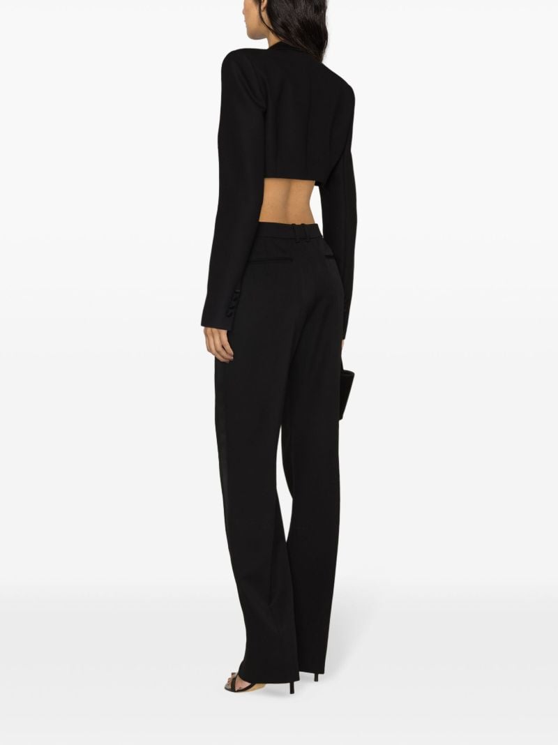 Black Double-breasted Cropped Wool Blazer