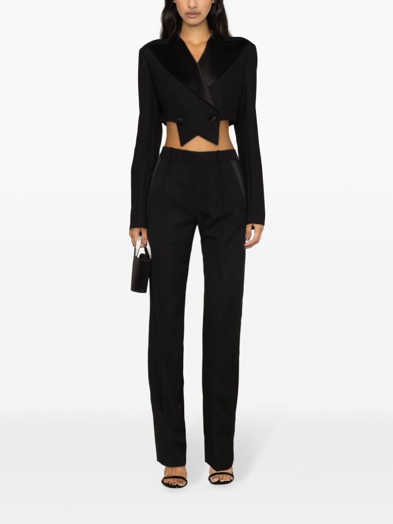 Black Double-breasted Cropped Wool Blazer