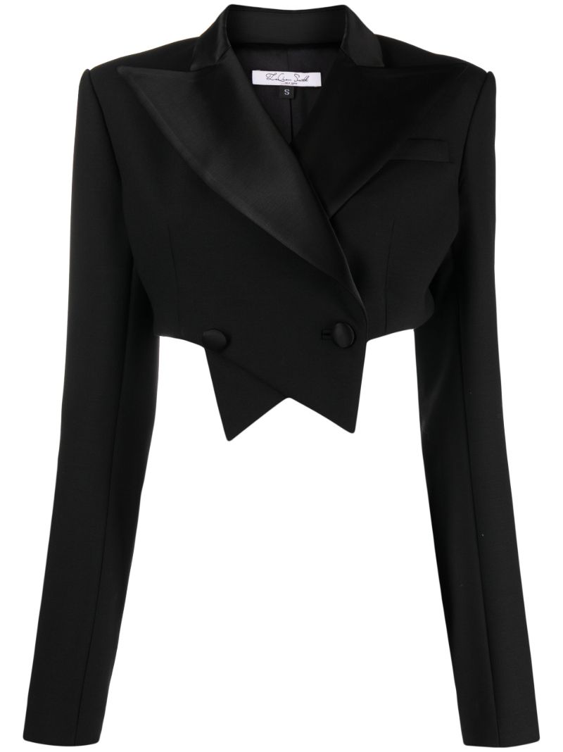 Black Double-breasted Cropped Wool Blazer