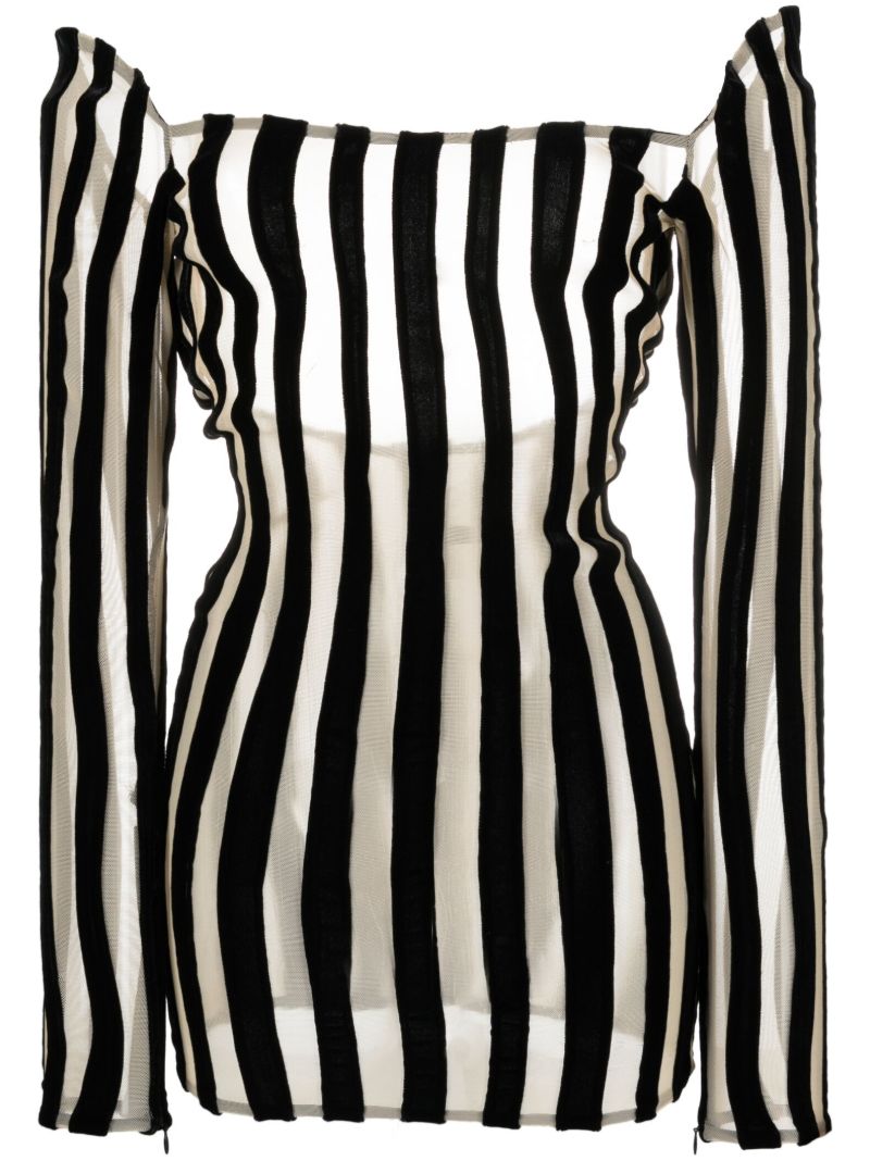 Black Striped Semi-sheer Mini Dress