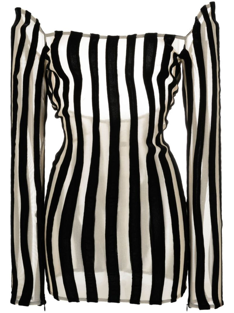 Black Striped Semi-sheer Mini Dress