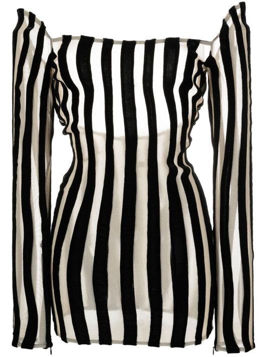 Black Striped Semi-sheer Mini Dress