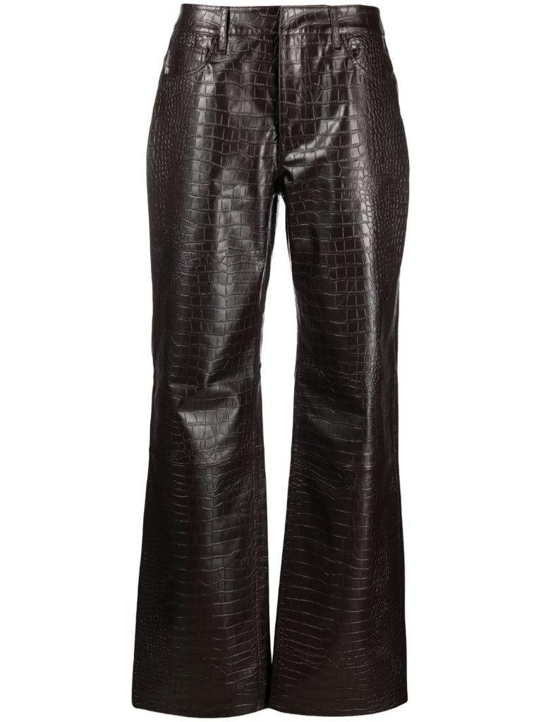 Brown Bonnie Croco-embossed Straight-leg Trousers