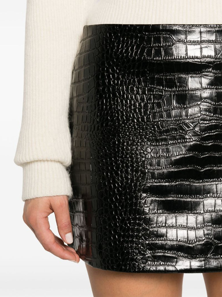 Black Mary Croco-embossed Miniskirt