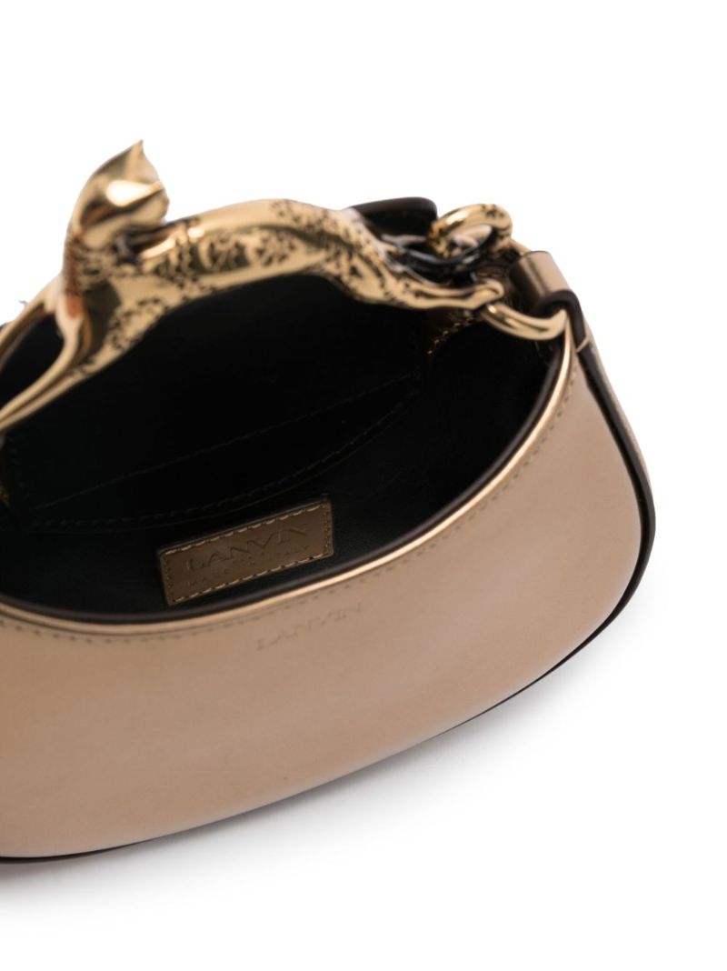 Gold Cat Leather Top Handle Bag