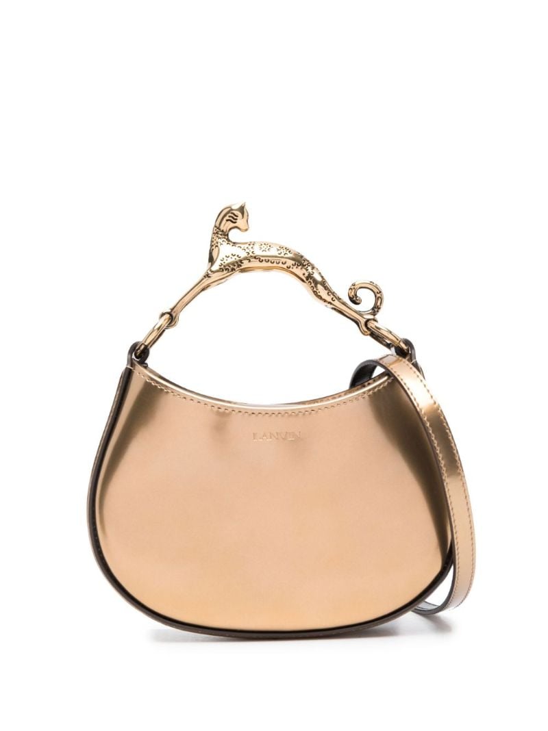 Gold Cat Leather Top Handle Bag