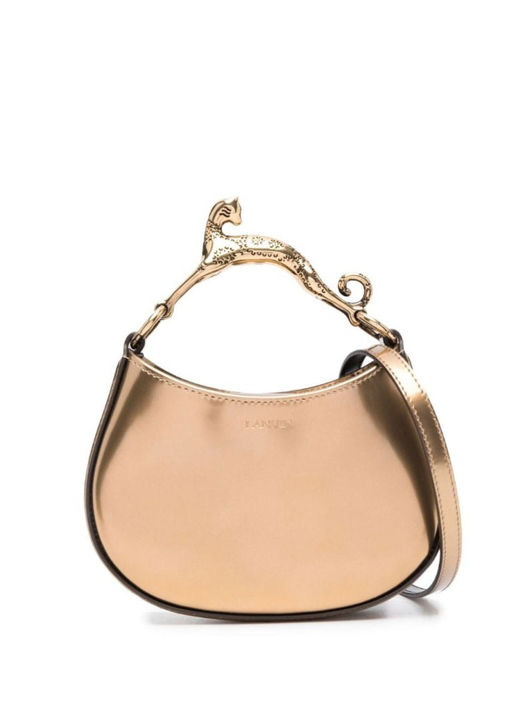 Gold Cat Leather Top Handle Bag