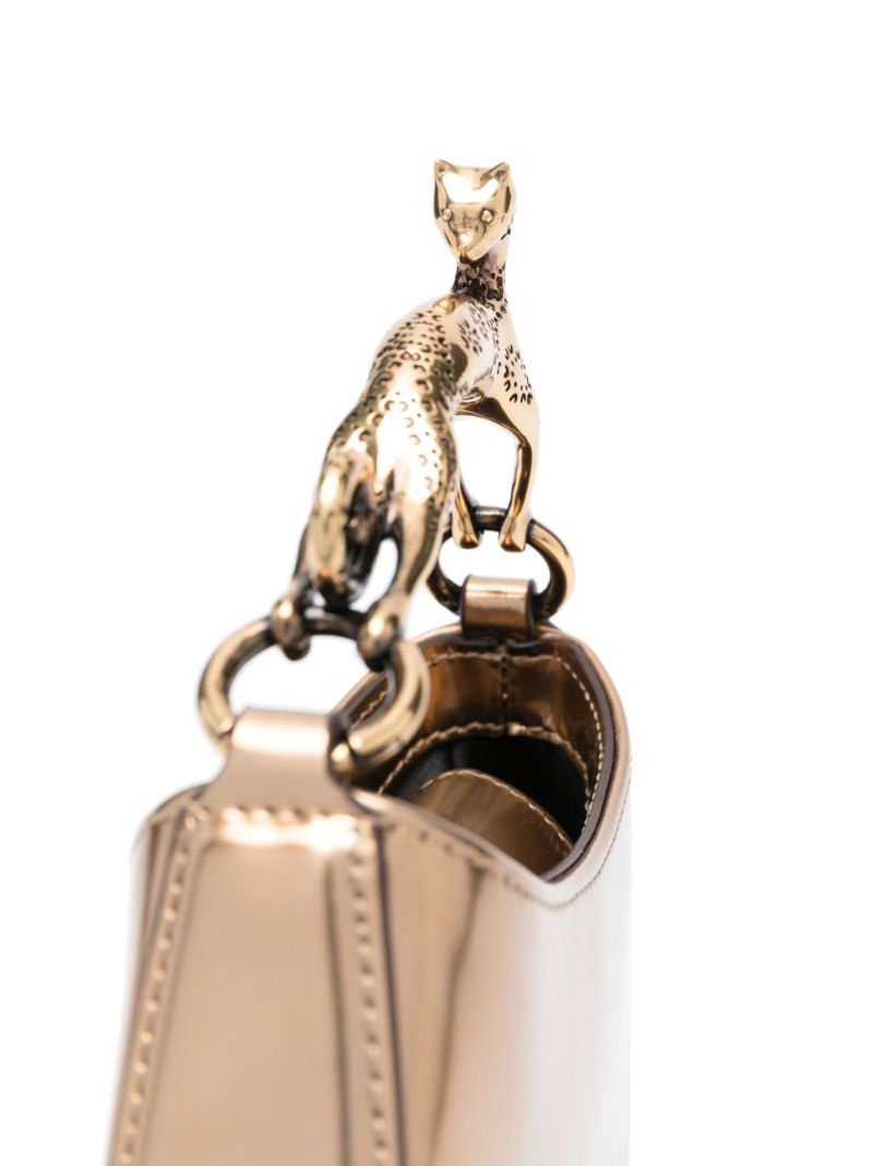 Gold Cat Leather Top Handle Bag
