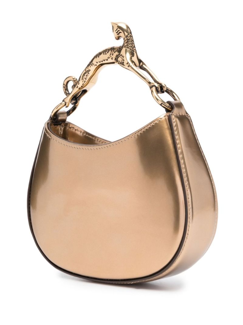 Gold Cat Leather Top Handle Bag