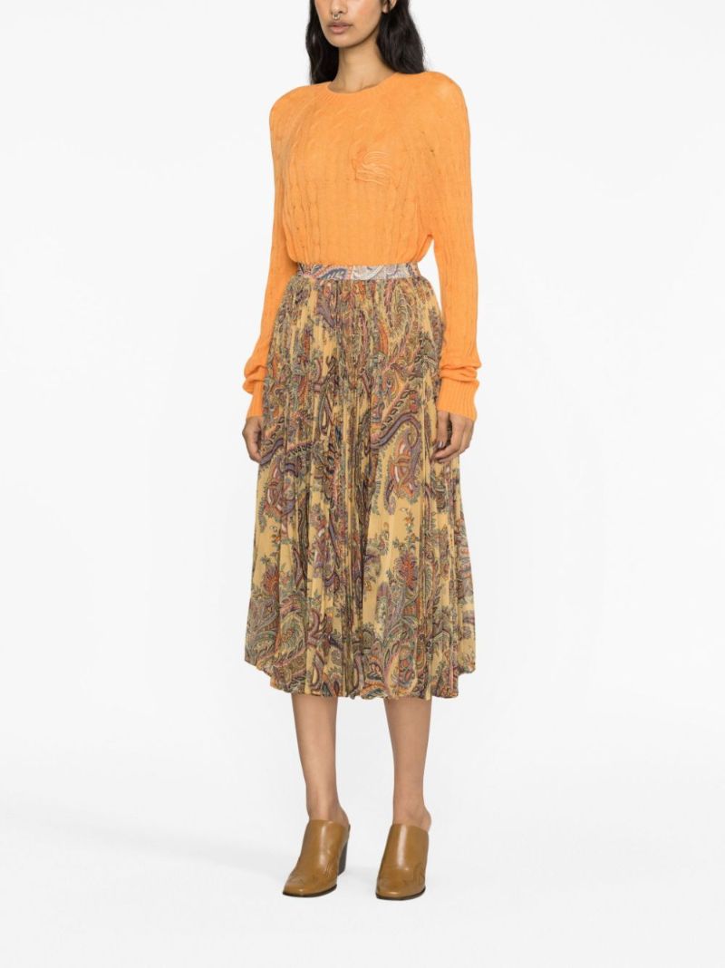 Yellow Paisley Pleated Midi Skirt