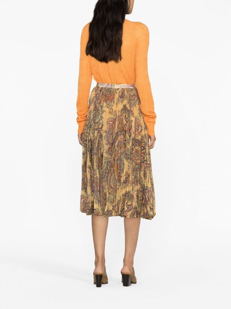 Yellow Paisley Pleated Midi Skirt