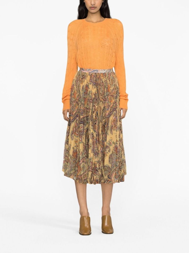 Yellow Paisley Pleated Midi Skirt