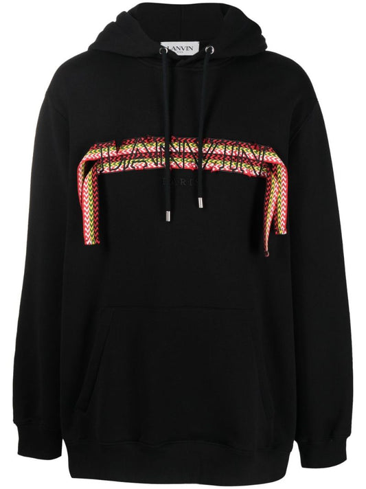 Black Logo AppliquÃ_x0083_Â© Cotton Hoodie