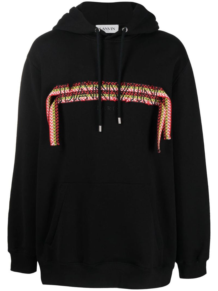 Black Logo AppliquÃ_x0083_Â© Cotton Hoodie