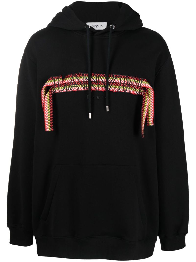 Black Logo AppliquÃ_x0083_Â© Cotton Hoodie