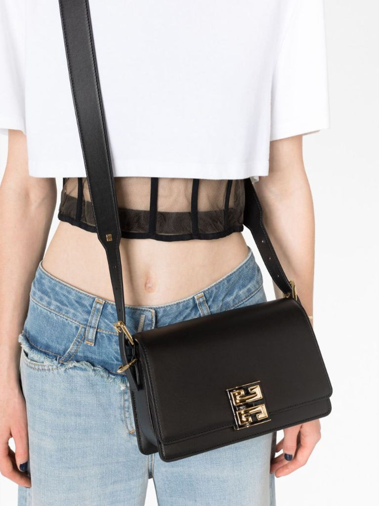 Black Logo Plaque Crossbody Bag