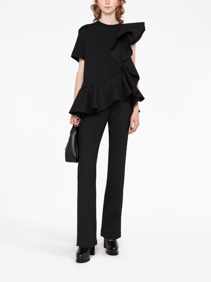 Black Asymmetric Ruffled T-shirt