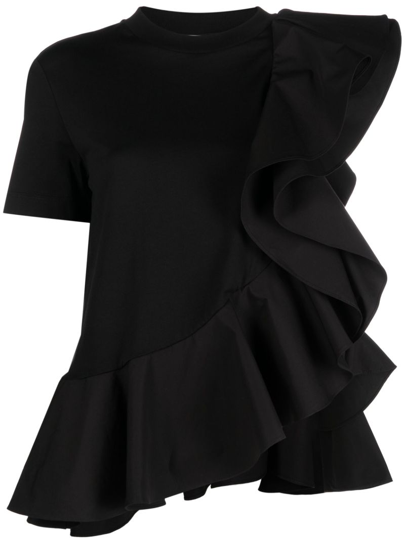 Black Asymmetric Ruffled T-shirt