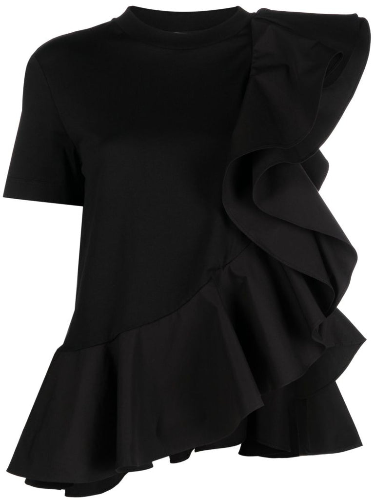 Black Asymmetric Ruffled T-shirt