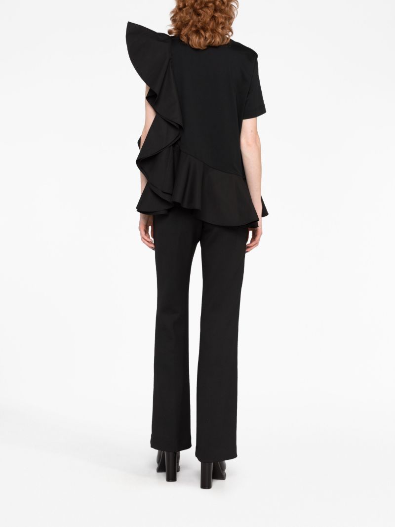 Black Asymmetric Ruffled T-shirt
