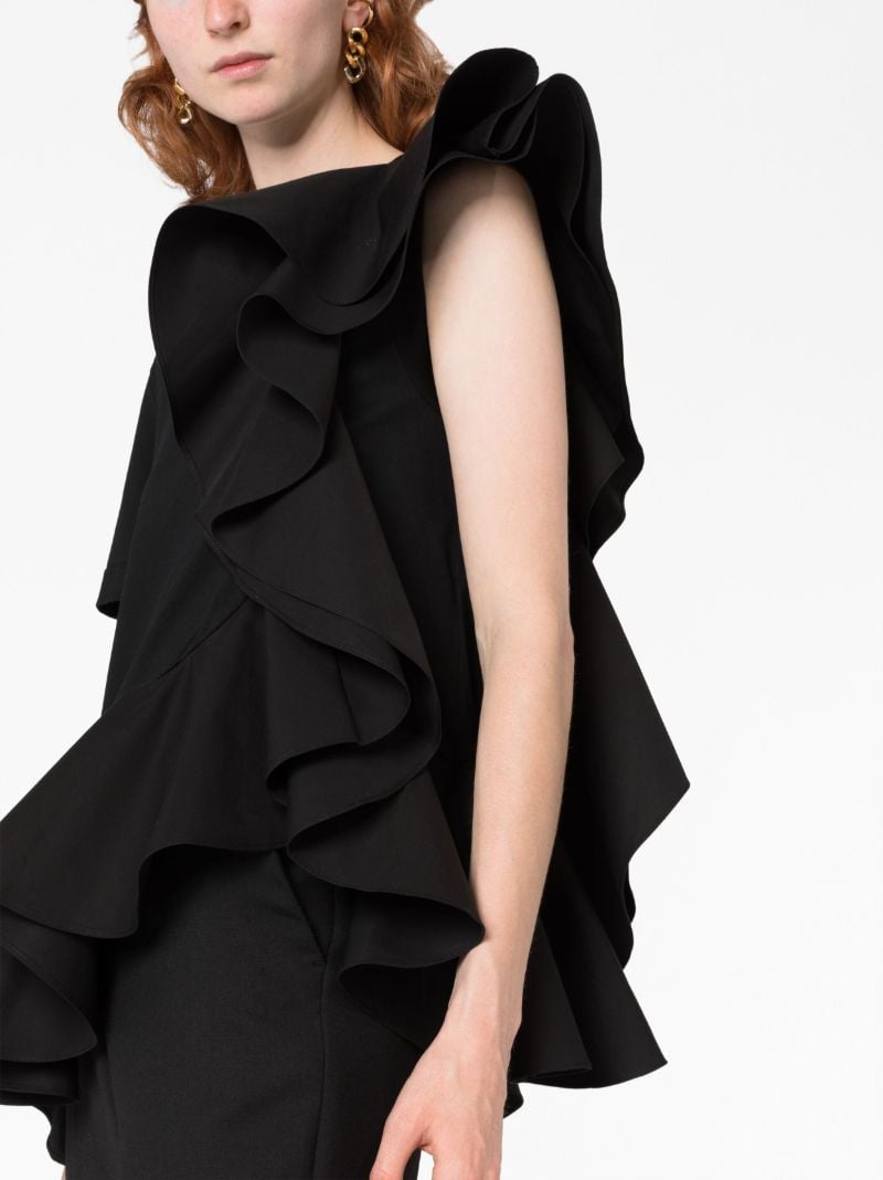 Black Asymmetric Ruffled T-shirt