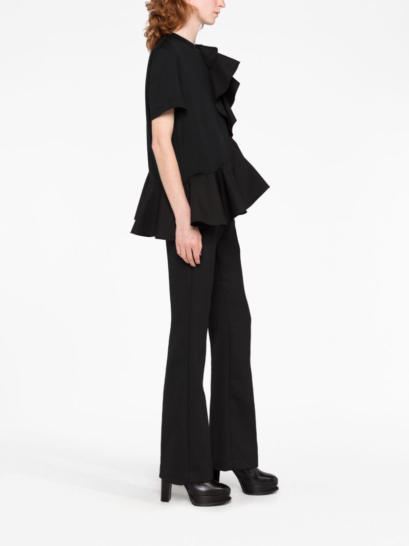 Black Asymmetric Ruffled T-shirt
