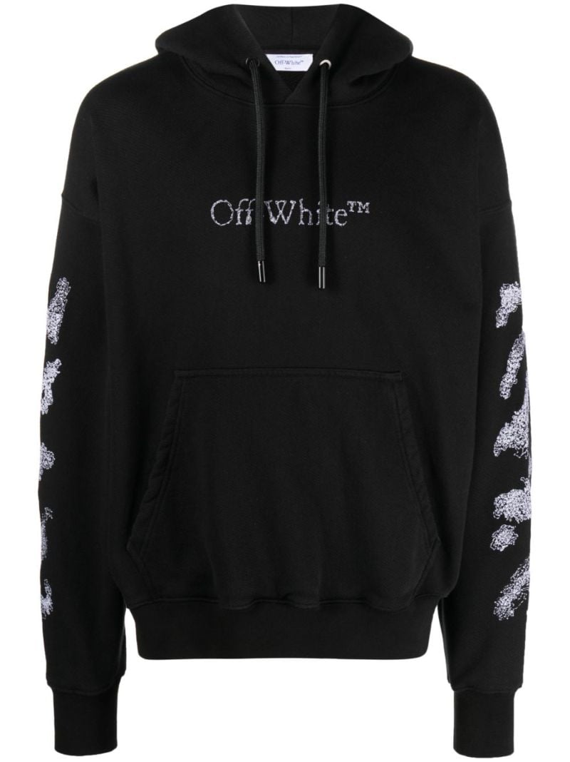 Black Diag Stripe-embroidered Cotton Hoodie