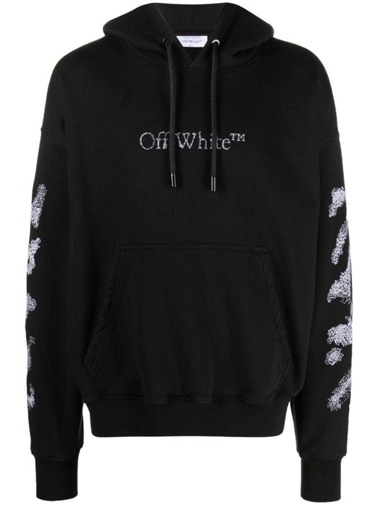 Black Diag Stripe-embroidered Cotton Hoodie