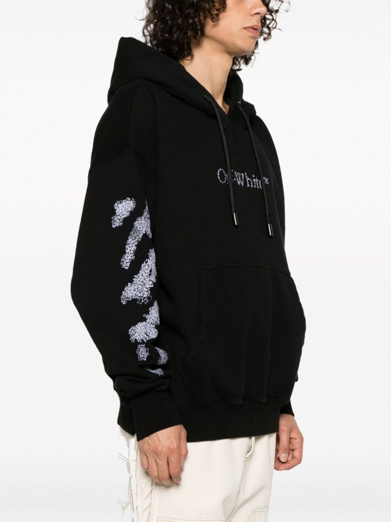 Black Diag Stripe-embroidered Cotton Hoodie