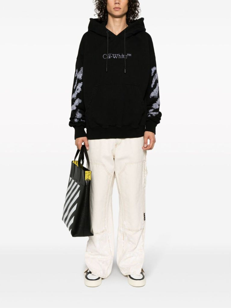 Black Diag Stripe-embroidered Cotton Hoodie