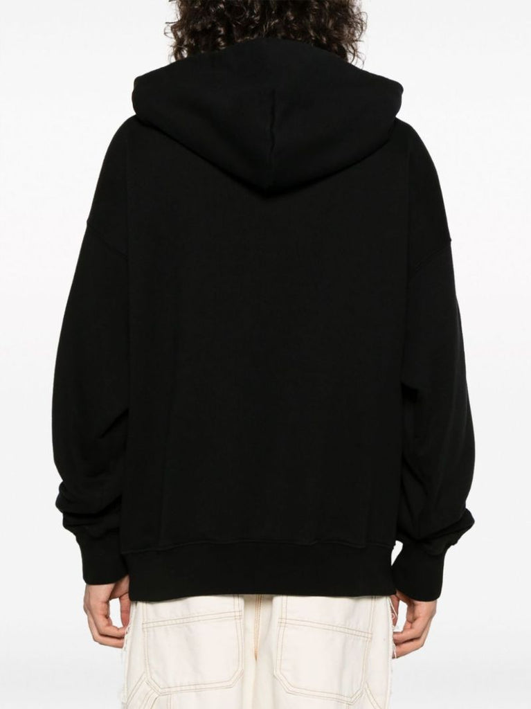 Black Diag Stripe-embroidered Cotton Hoodie